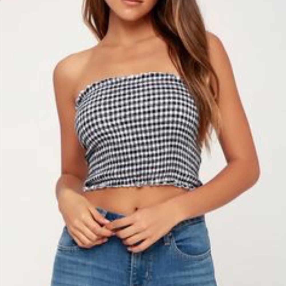 Gingham Ribbed Tube Top